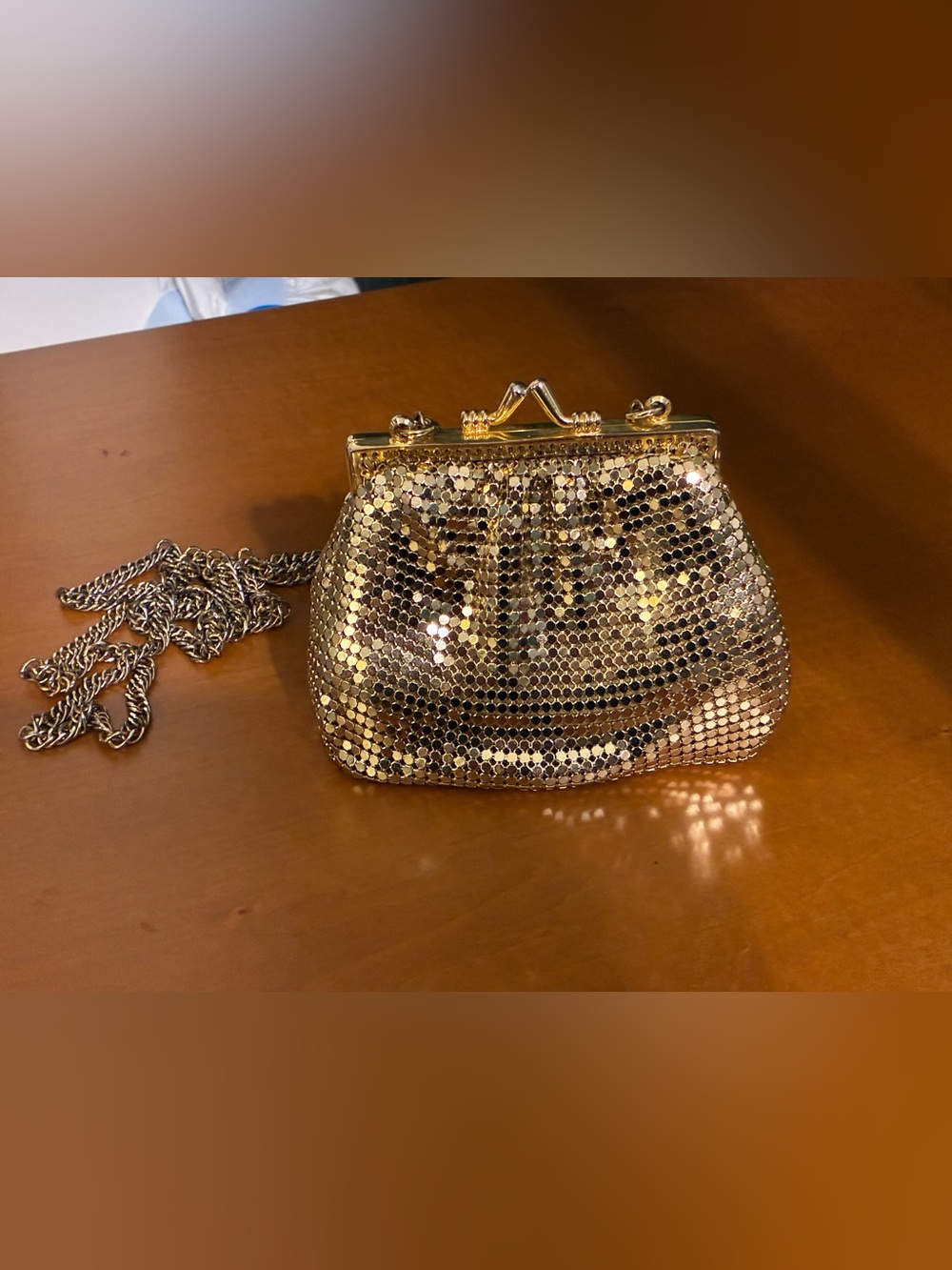 Pristine Vintage Whiting & Davis Gold Mesh Evening Bag Kiss Lock Clutch Mint
